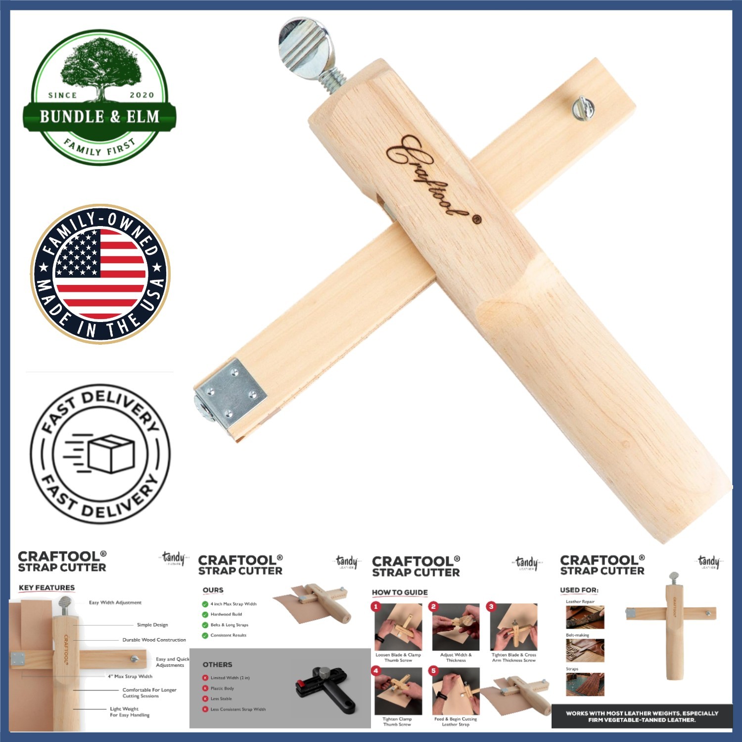 Craft Knife for Leather with Stainless Steel Blade and Easy Width Adjustment
