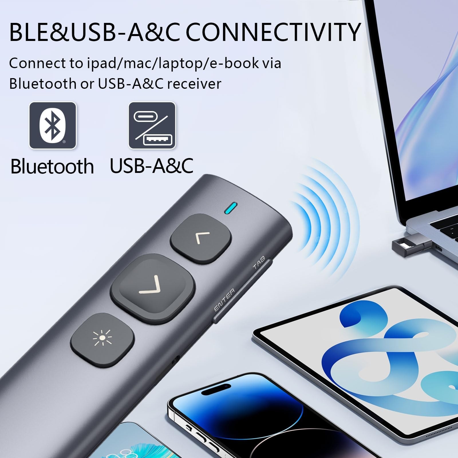 Wireless Presentation Clicker, N95 Remote Slide Advancer, Rechargeable USB Point