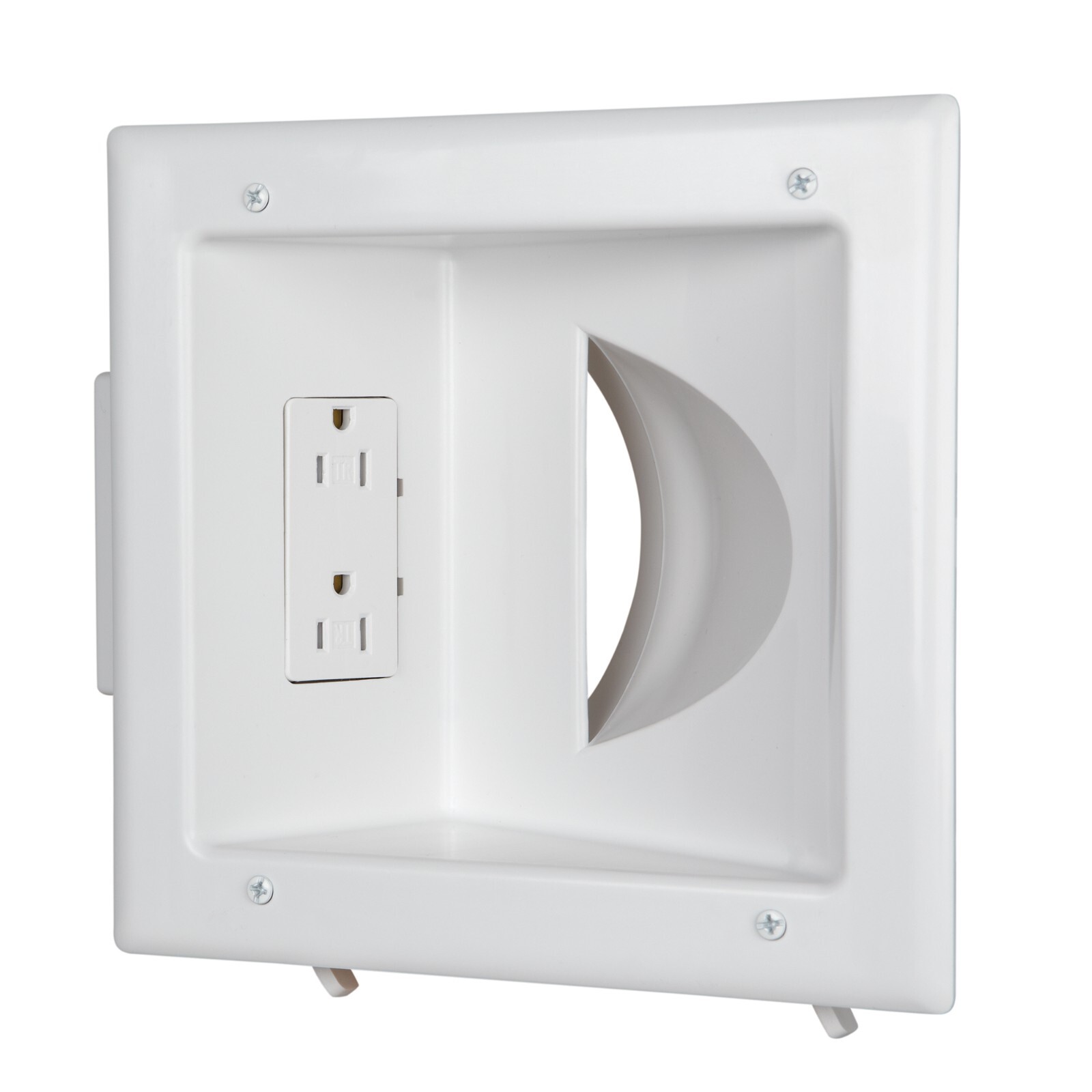 DataComm Recessed Low Voltage Media Plate with Duplex Surge Suppressor