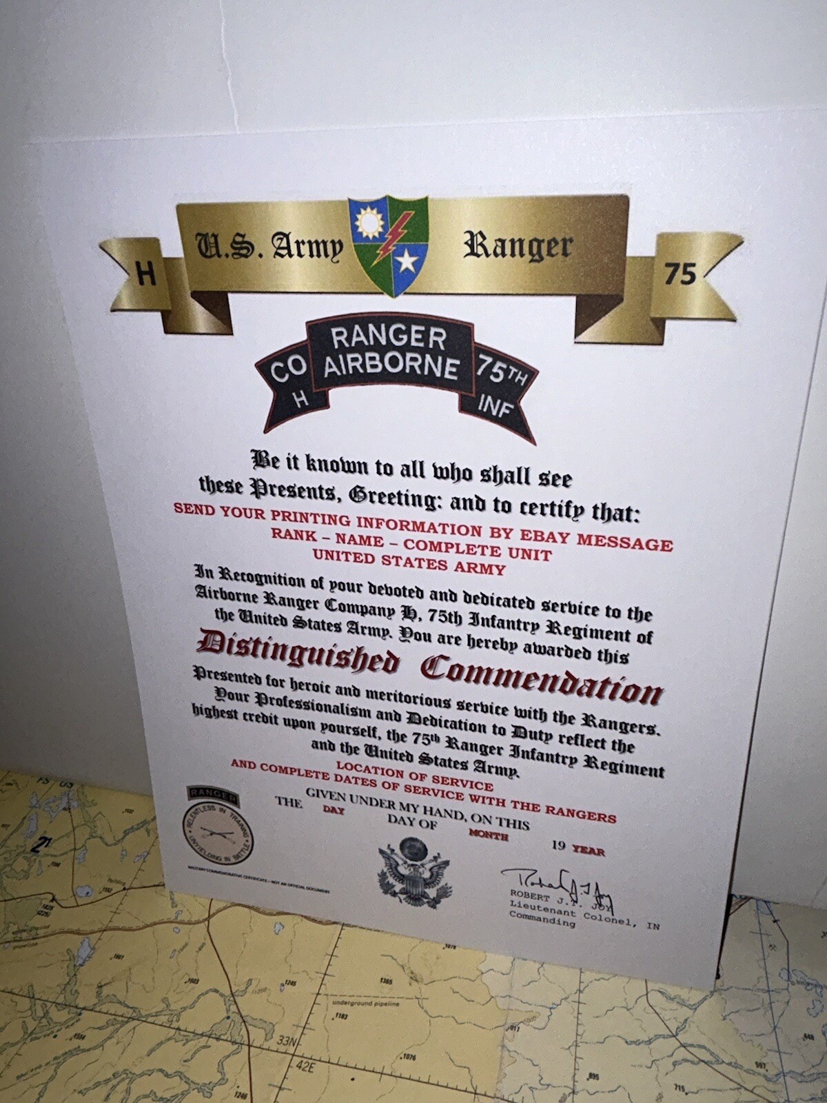 U.S. ARMY - H CO. 75TH INFANTRY RANGER REGIMENT / DISTINGUISHED COMMENDATION
