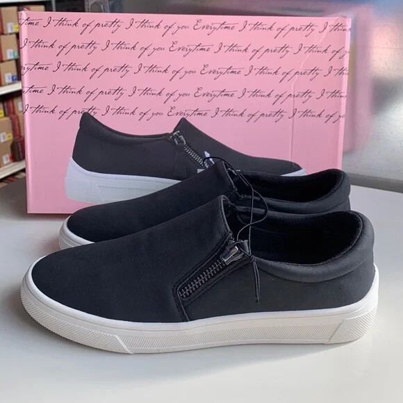 NEW Women's Kensie Soren Casual Sneakers Slip-On Zipper Shoes Black - Pick Size