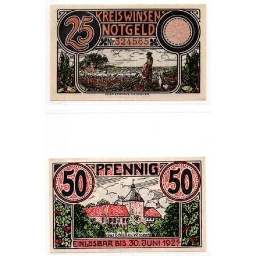 1921 Germany Winsen Notgeld Set of 2 Notes (1523)