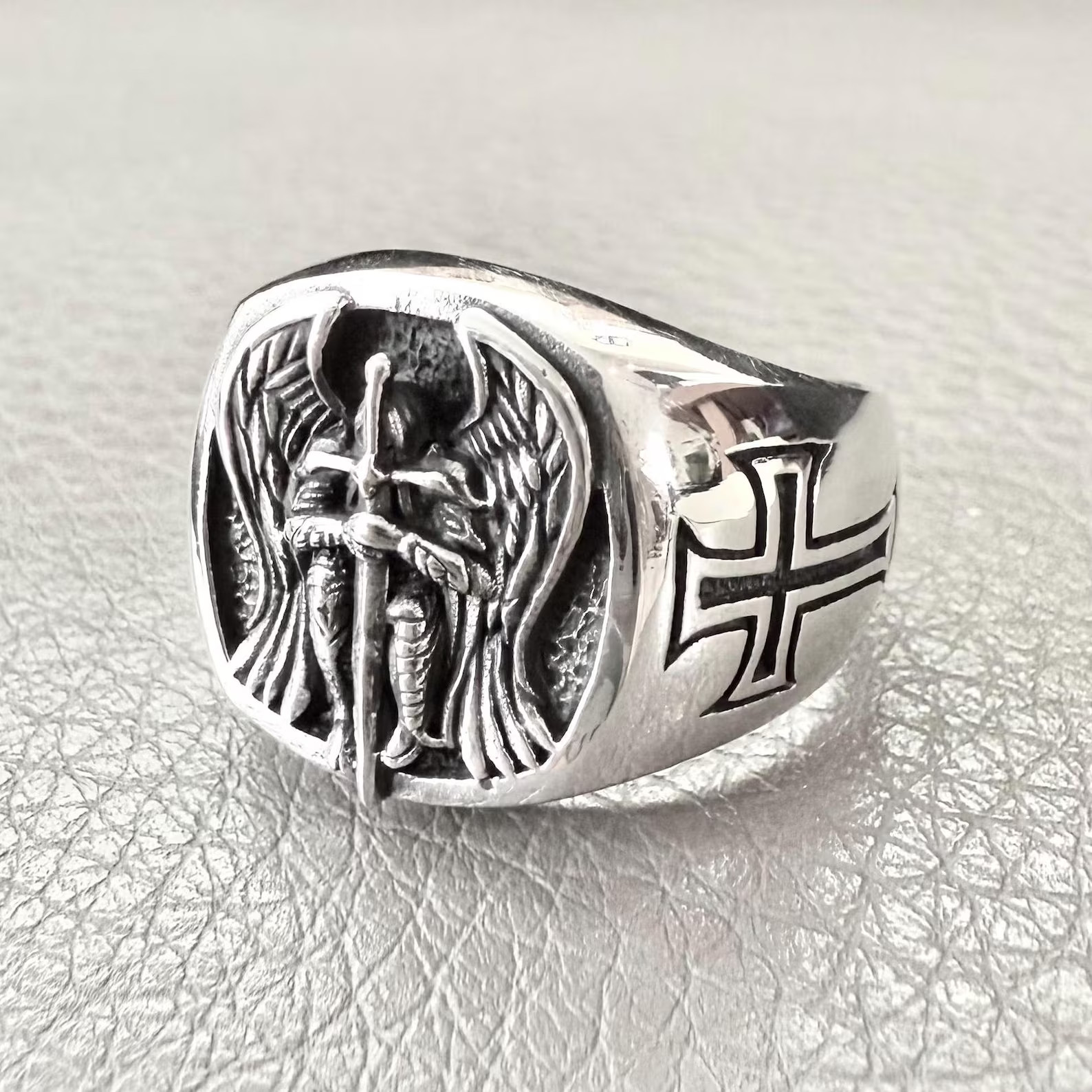 Handcrafted 925 Sterling Silver Archangel Saint Michael Guardian Angel Ring