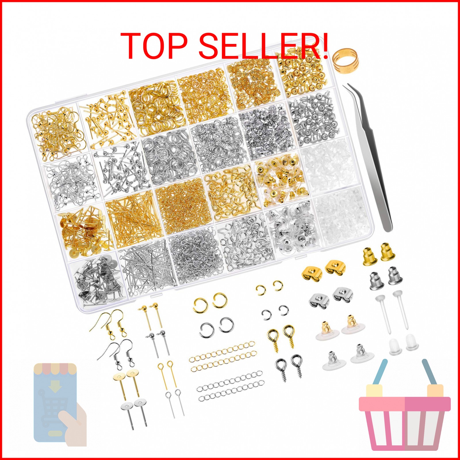 Earring Making Supplies Kit, Caffox 2900pcs Earring Hardware Pieces Repair Parts