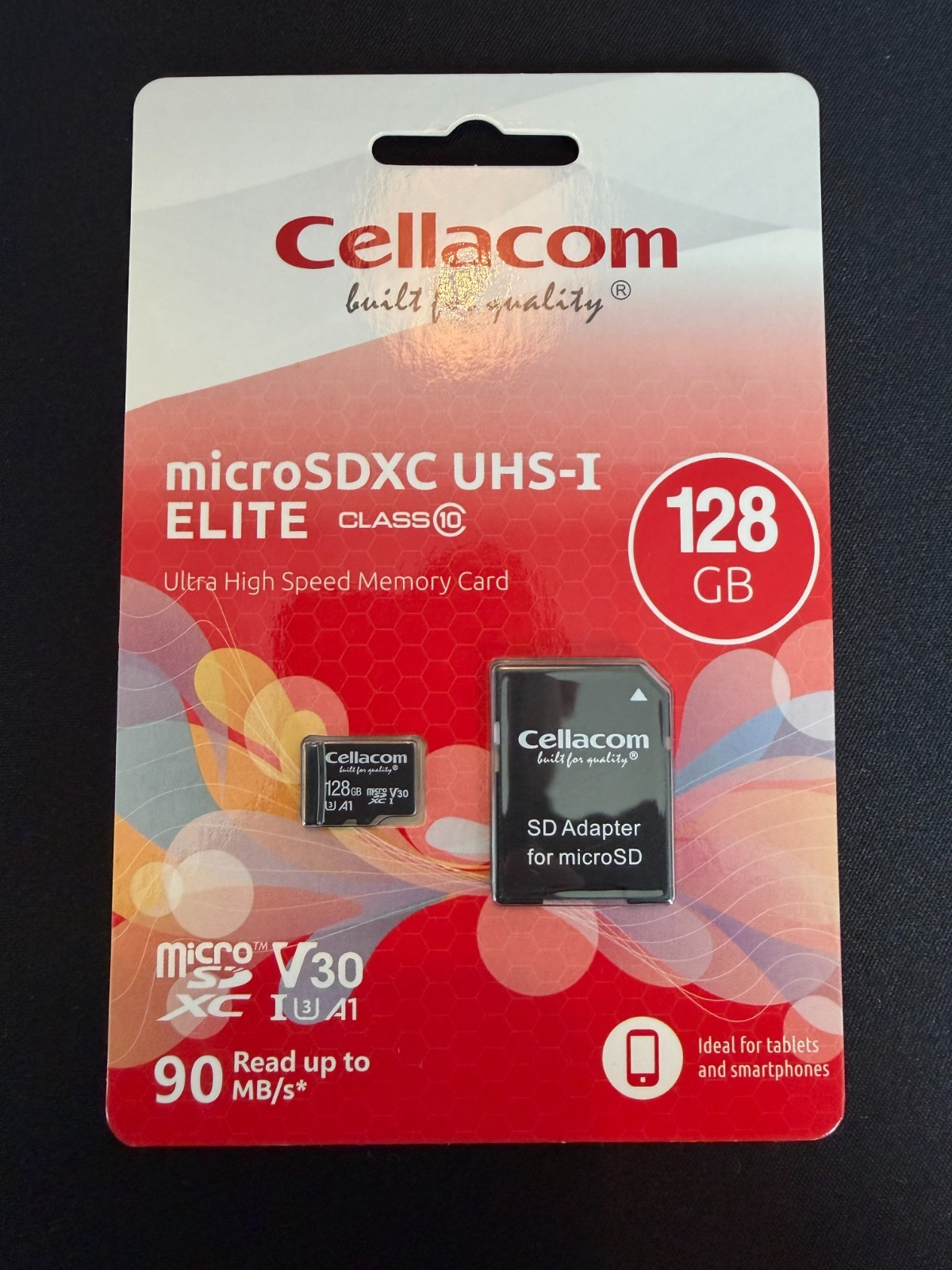 Cellacom MicroSDXC UHS-I Memory Card 128GB Class 10 U3 A1 w/ Adapter