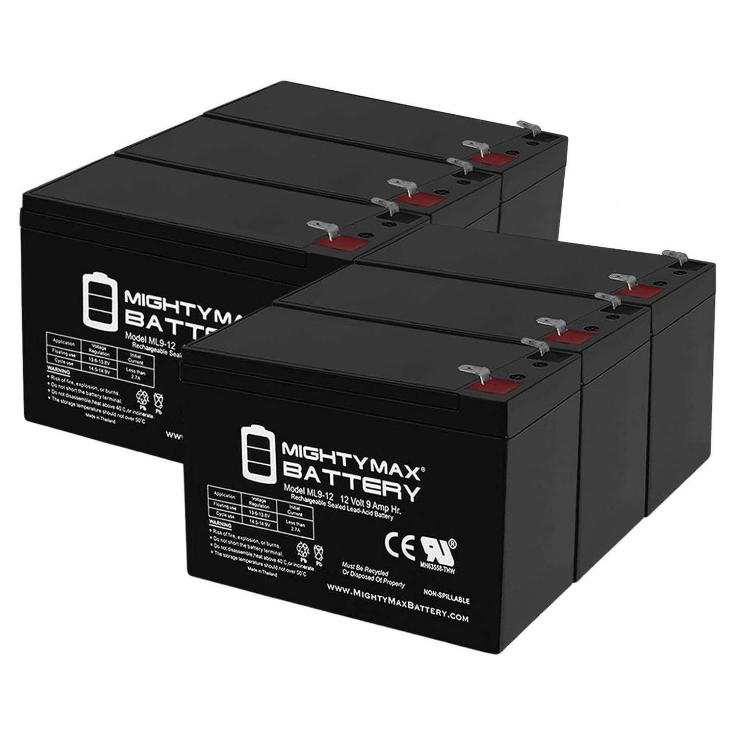 Mighty Max 12V 9Ah SLA Replacement Battery for BB HRC9-12 - 6 Pack