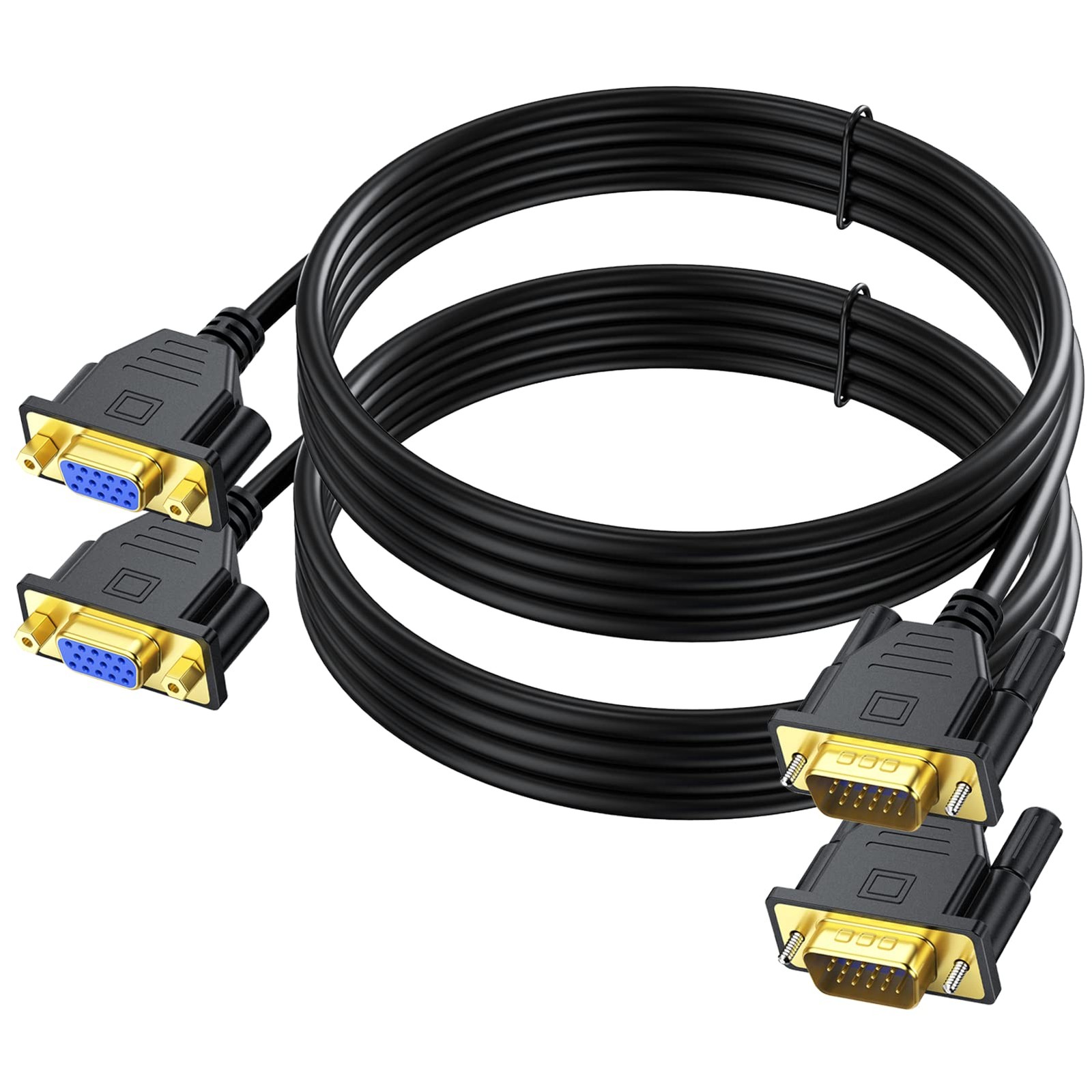 2 PCS 3FT VGA Extension Cable Male to Female Extender 15 Pin HD Projector