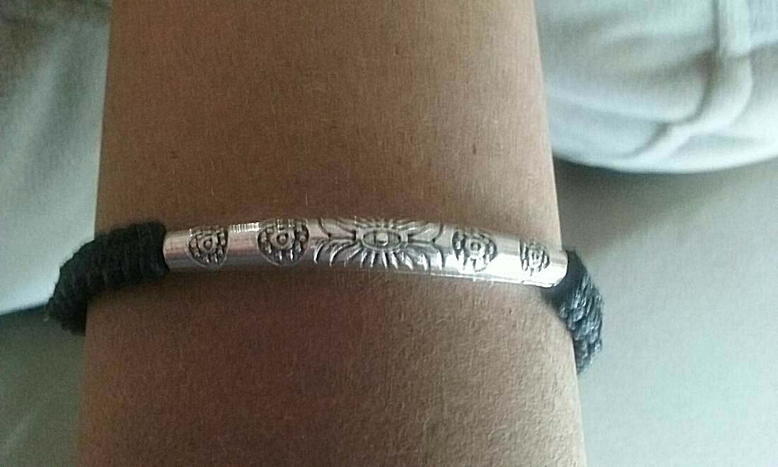 Black Macramé and Silver Bar Bracelet