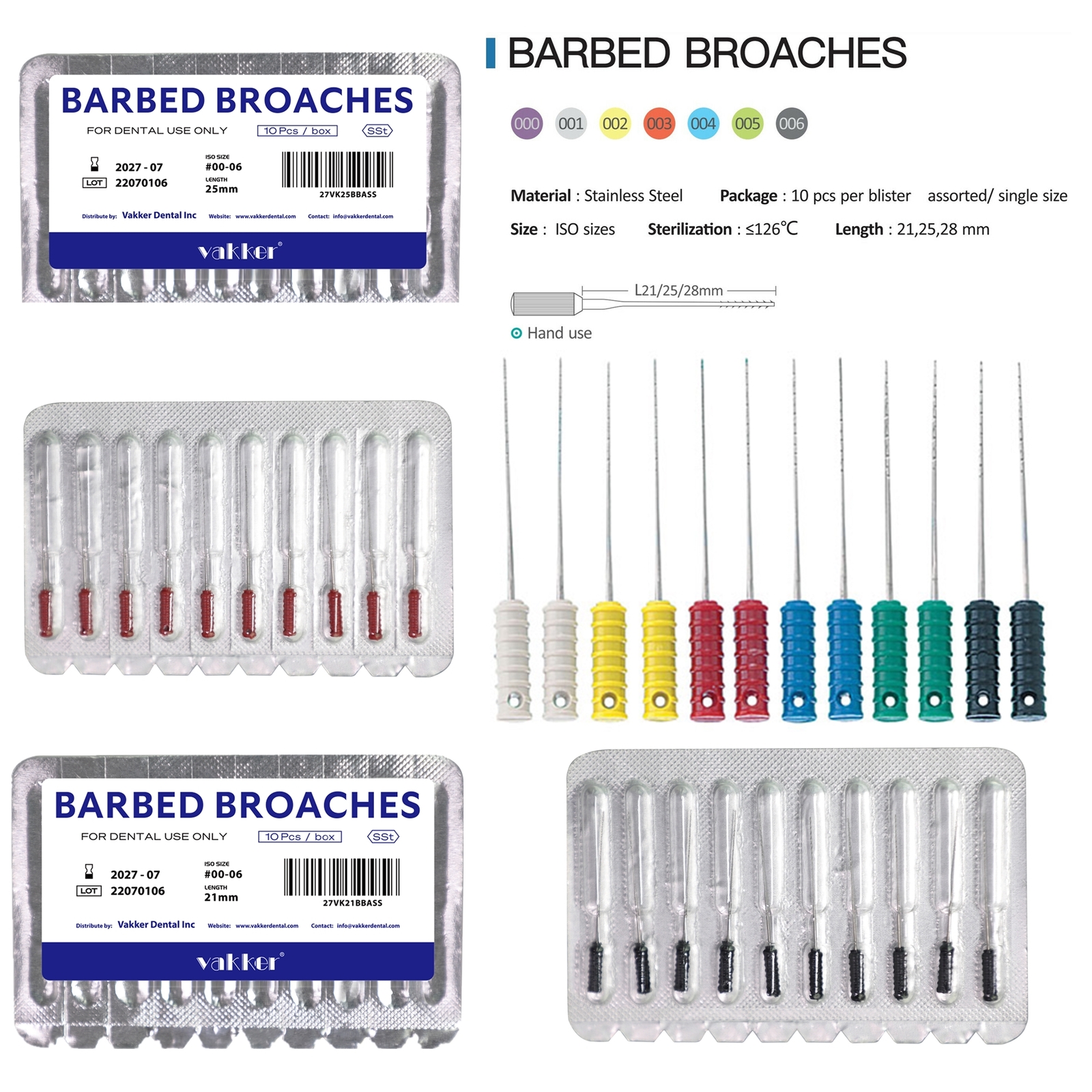 Dental Nerve Broach Barbed Broaches Endodontic Needles Files Root Canal  21/25mm
