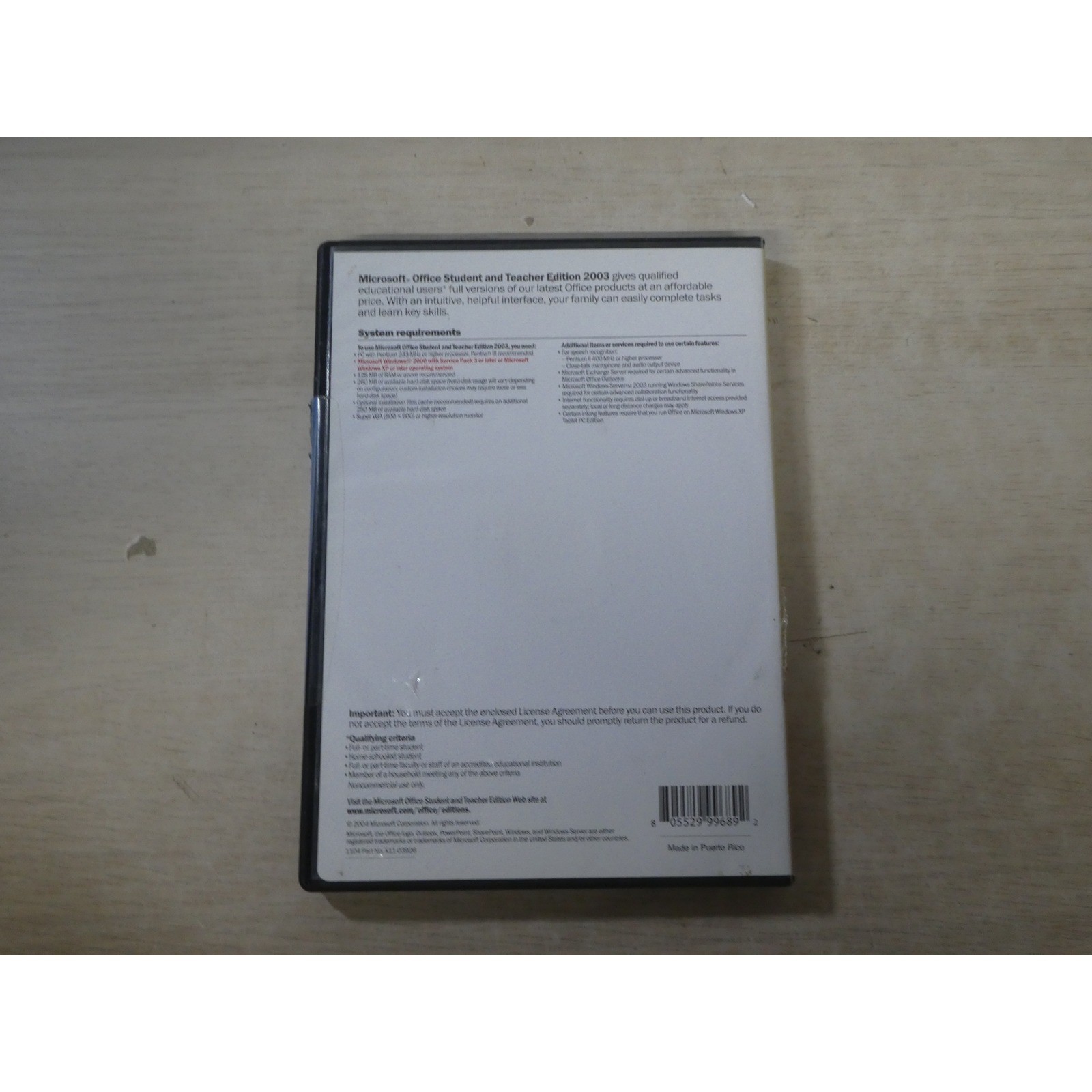 Microsoft Office Student and Teacher Edition 2003 Windows Word Excel Outlook PC