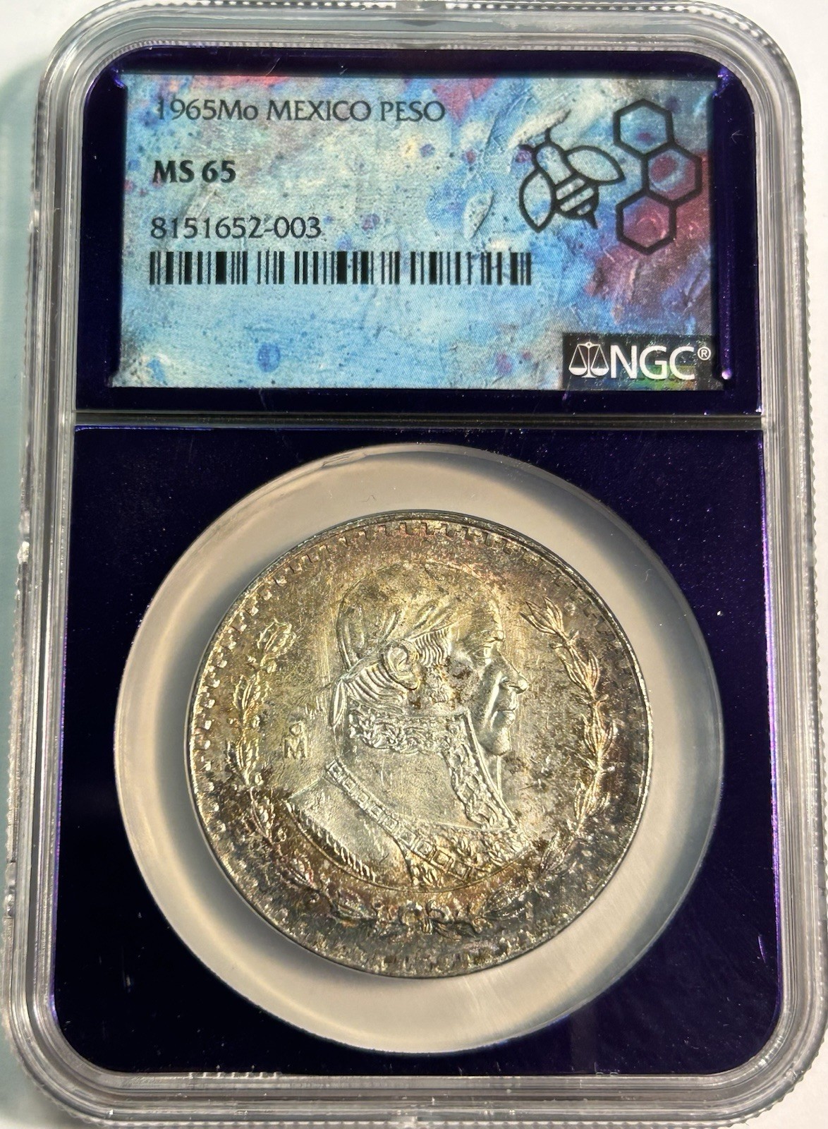 1965 Mexico Silver Peso - NGC MS65 Toned