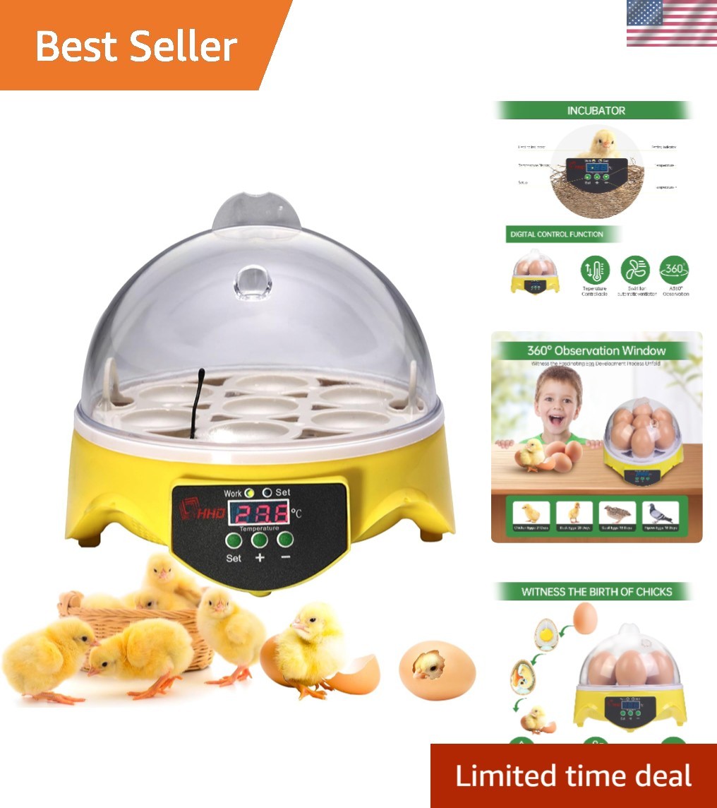 Compact 7-Egg Incubator for Chicken, Duck, Quail with Manual Rotation Feature