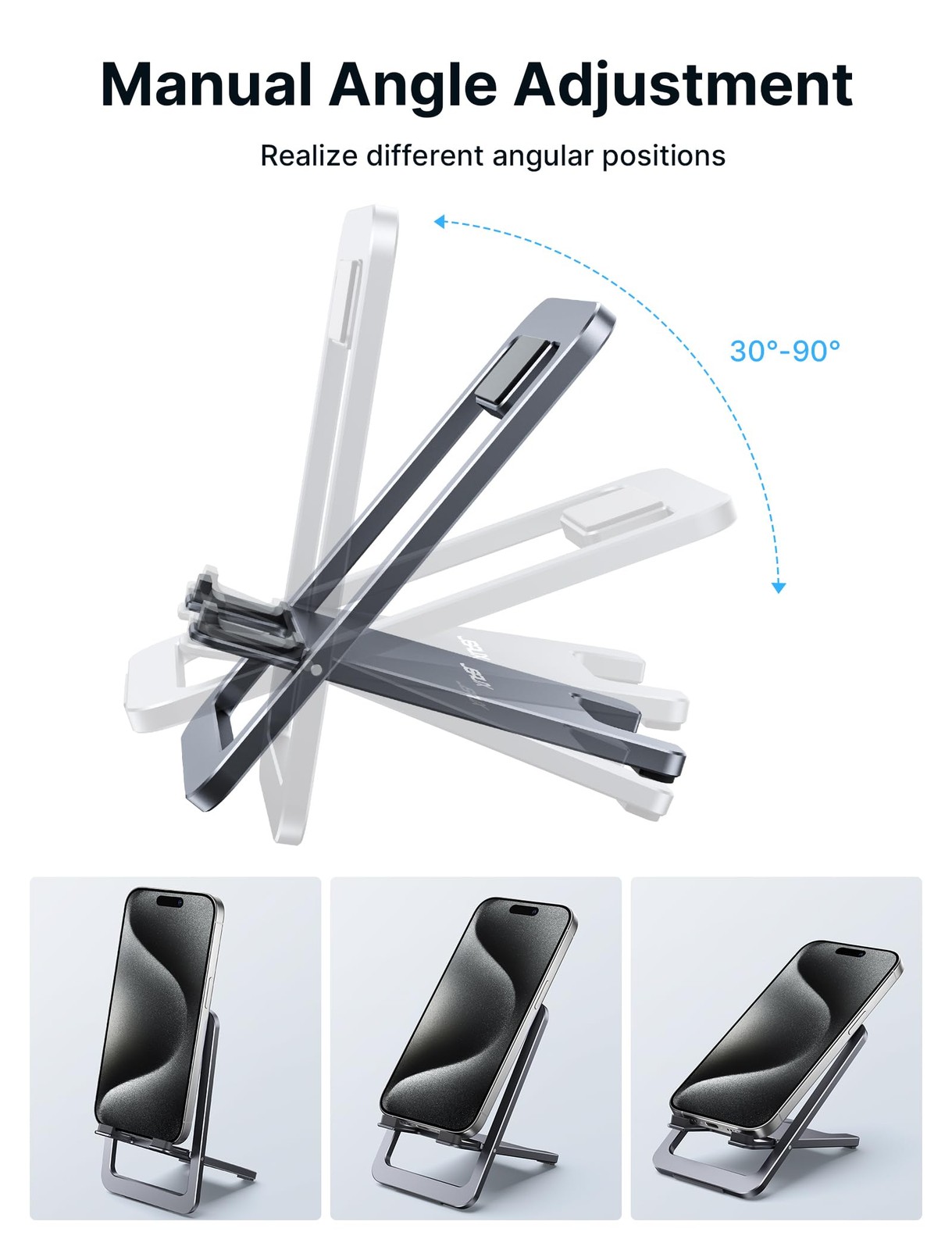 JSAUX Fold-Flat Cell Phone Stand, Adjustable Desk Holder-Gray 1-PACK, Grey