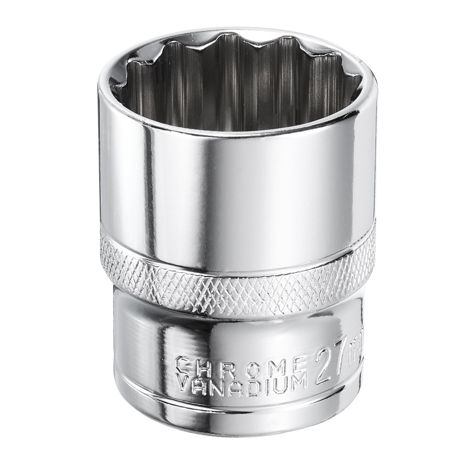 12-Point Socket 1/2" Drive 27mm Metric Shallow Socket 45# Steel Chromed Socket