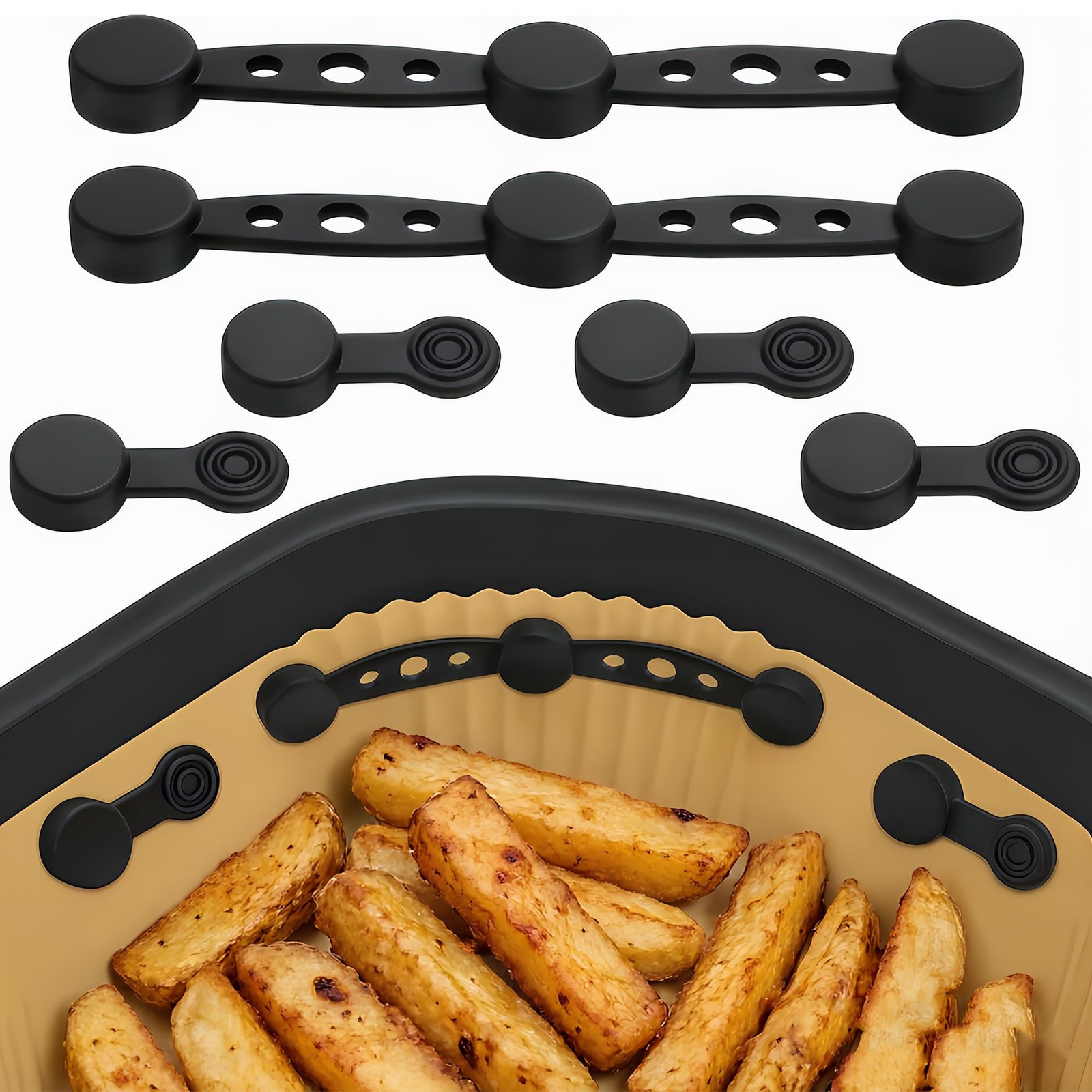 6Pcs Air Fryer Magnets for Parchment Paper, Silicone 2Set 6Pcs, Black