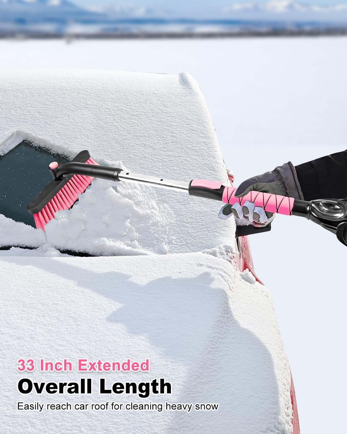 33 Inch Snow Brush and Ice Scraper for Car Windshield, Extendable Snow Scrape...
