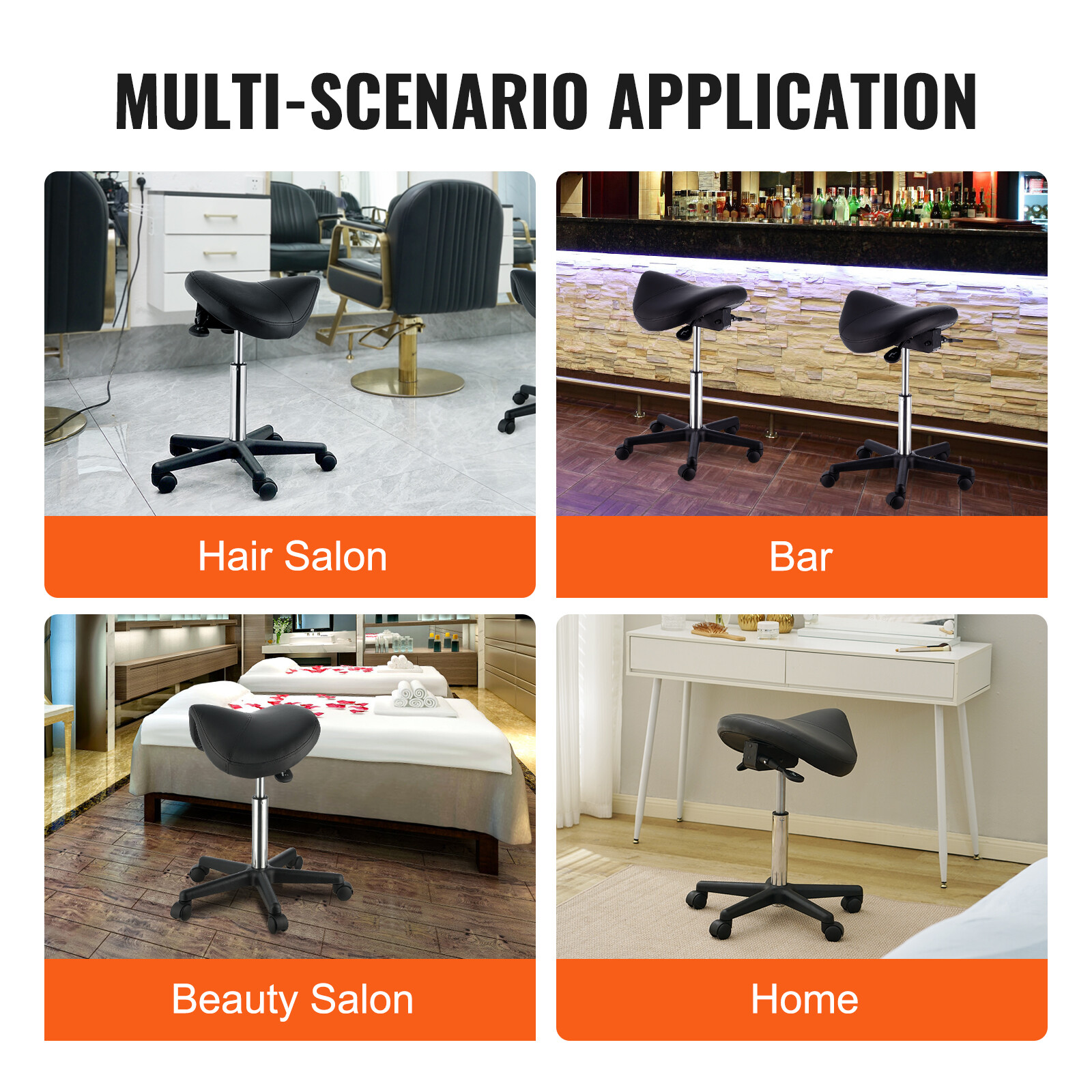 VEVOR Saddle Stool Rolling Chair Saddle Chair with Wheels Thickened PU Leather