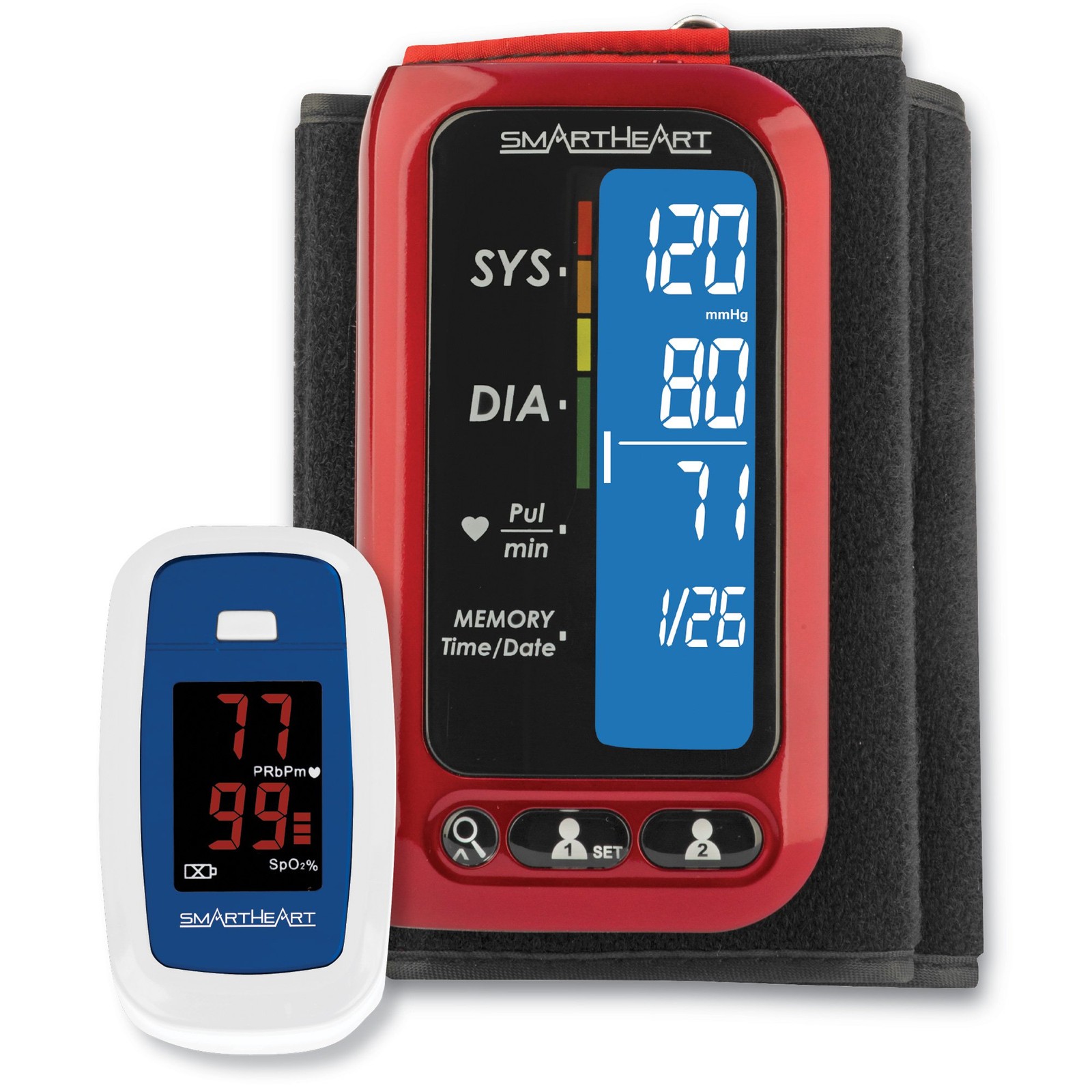 SmartHeart Adult Cuff Arm Digital Blood Pressure Monitor with Oximeter