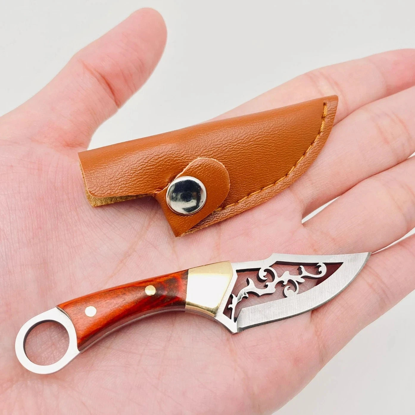 Mini Hollow Blade Wooden Handle Knife