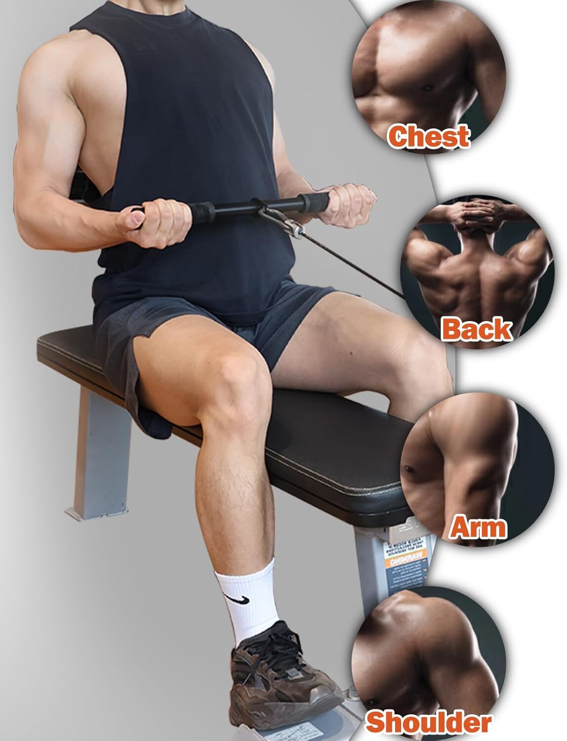 Fitarc Straight Lat Bar Cable Machine AttachmentPull Down Short Bar for Bicep...