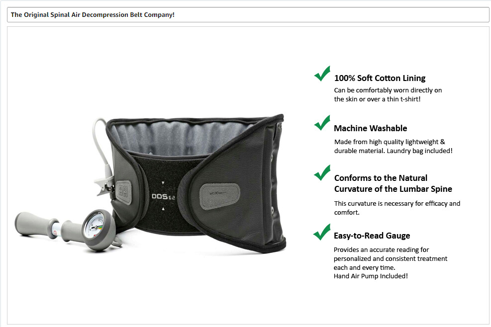 DDS G2 Lumbar Decompression Belt (Back pain relief - Inflatable)