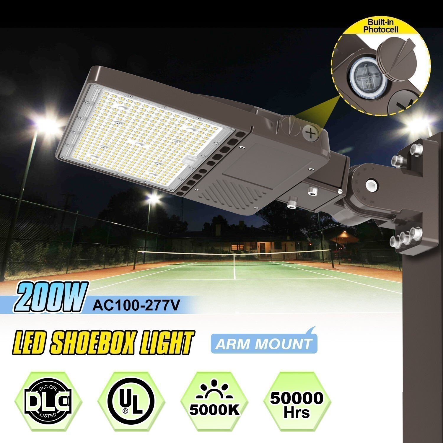 200Watt LED Shoebox Parking Lot Light Commercial Outdoor Pole Light (Wall Mount)