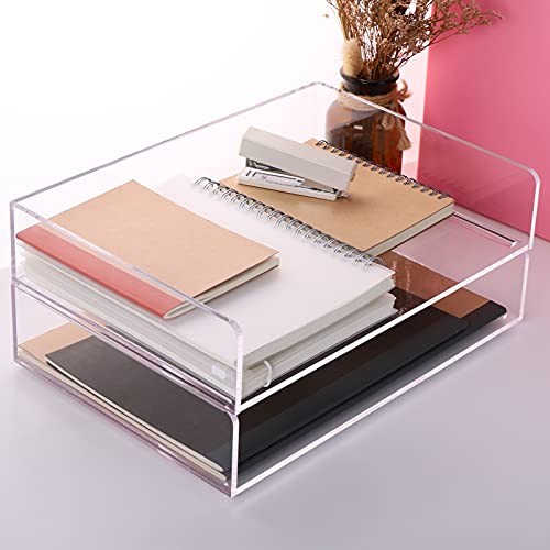 Acrylic Stackable Letter Tray Desk Organizer Horizontal Letter Tray, 2-Pack