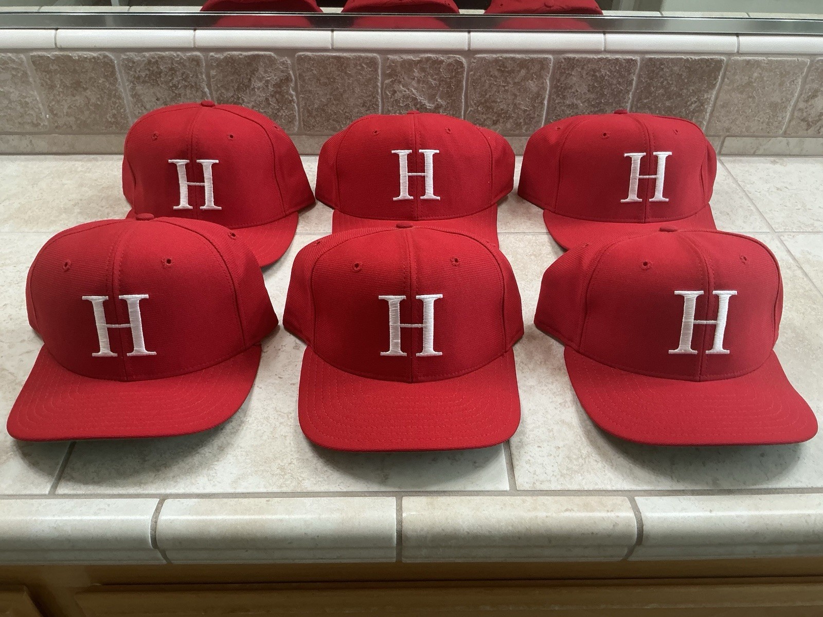 6 New Era Pro Model Red with Initial H Baseball Hats various sizes