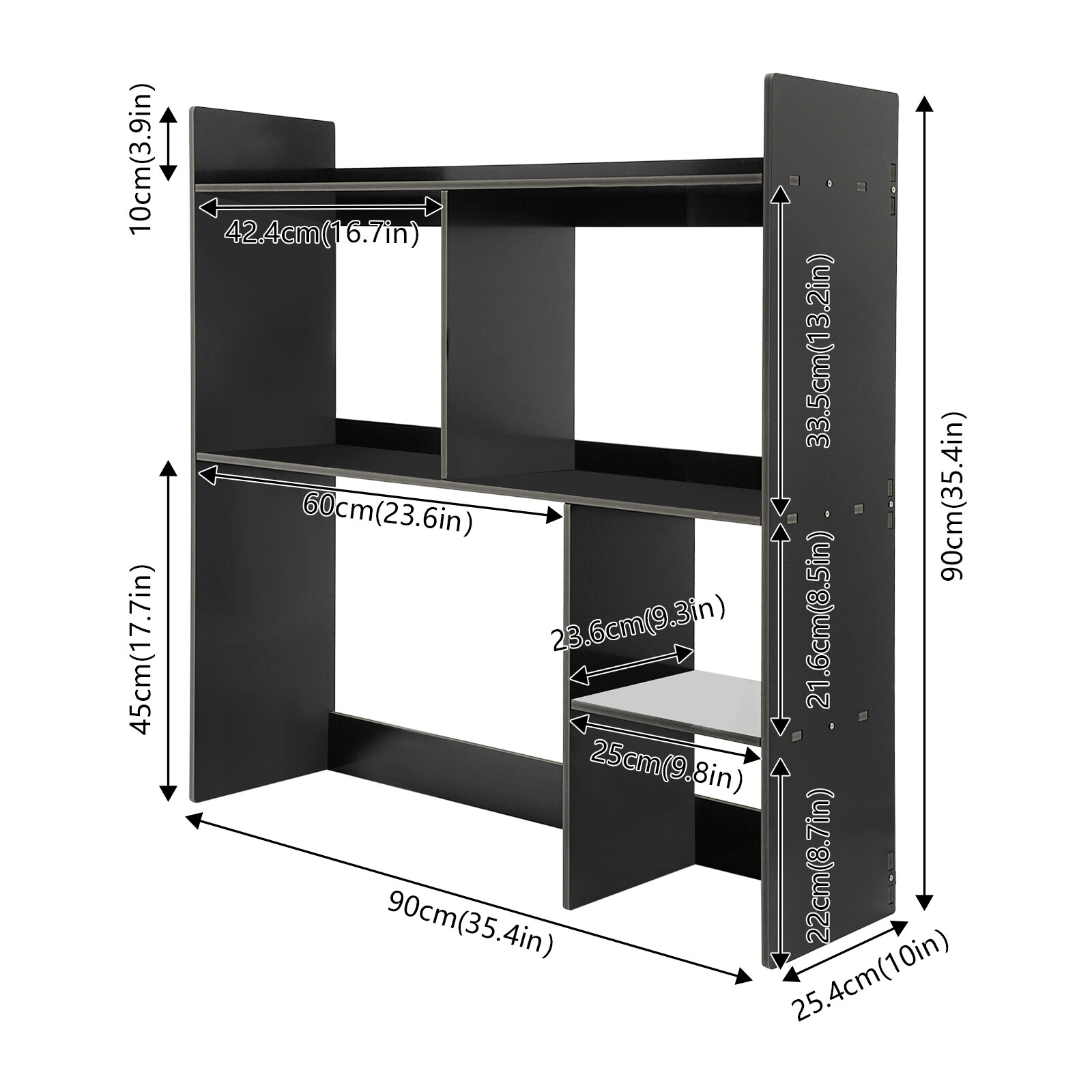3-Tier Desktop Shelf Rectangular Desktop Bookshelf Desktop Display Rack Black US