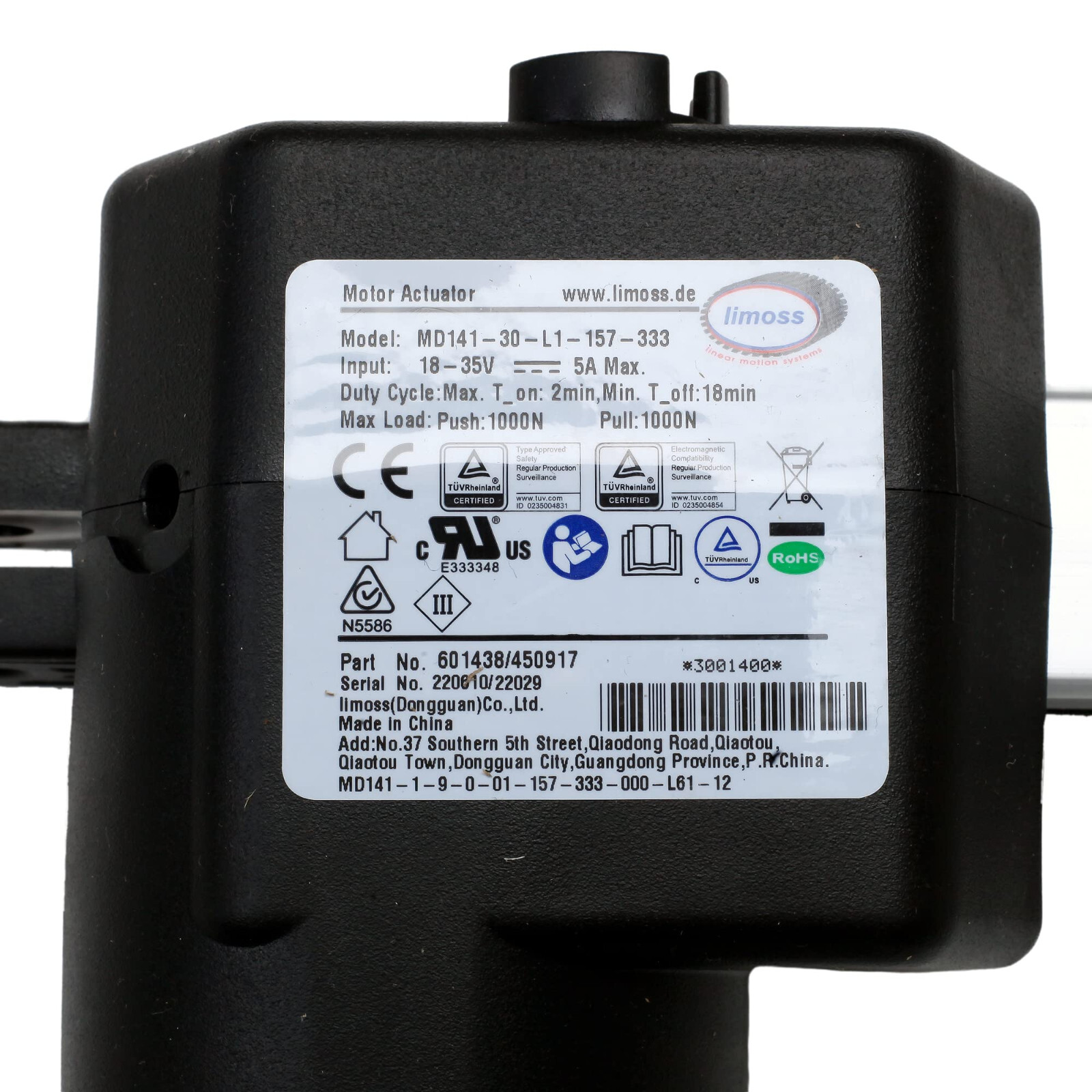Limoss 601438 450917 MD141-30-L1-157-333 Linear Actuator Motor for Lift Chair
