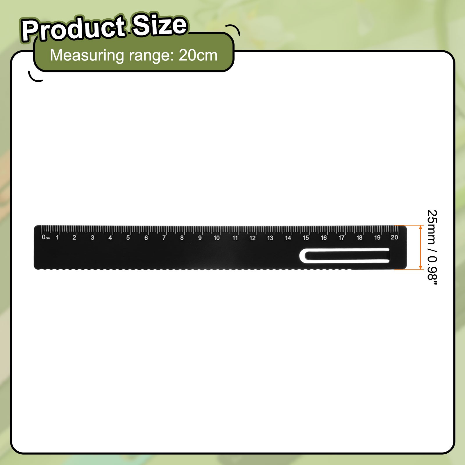 Straight Ruler 20cm Metric Bookmark Clip Ruler Black