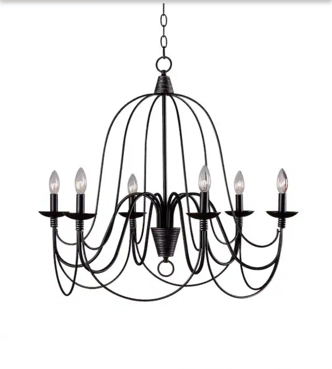 Kenroy Home Large Brass 27" Farnhouse Pannier 6 Light Chandelier, Matte Black.