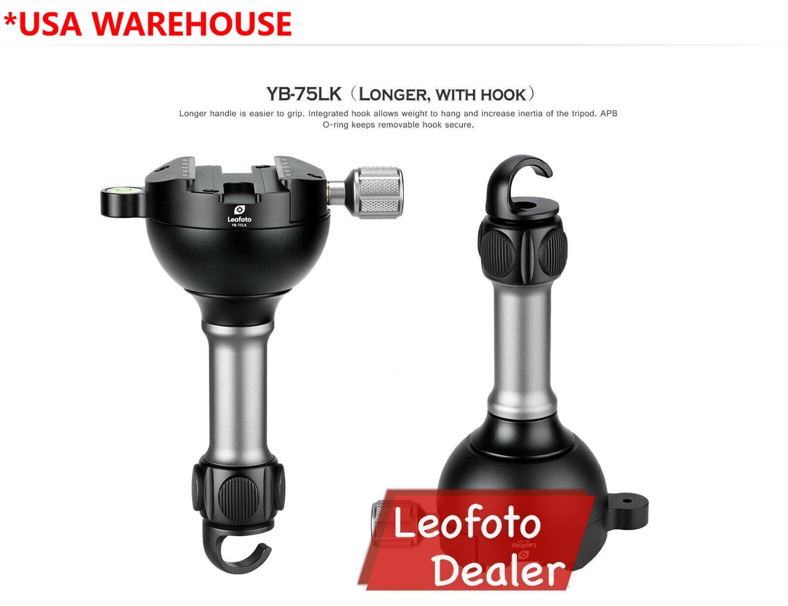 Leofoto YB-75LK Leveling Base with Handle for 75mm Bowl | Arca Clamp