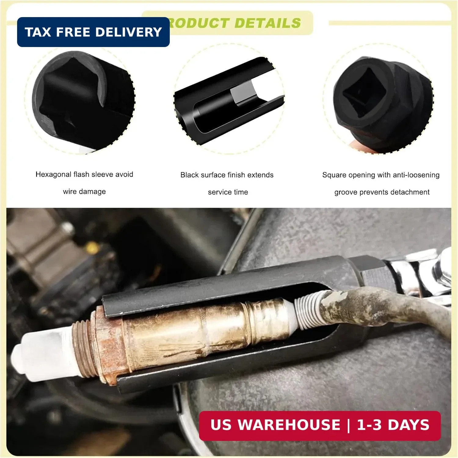 Oxygen Sensor Socket, Chromed-Vanadium Steel Oxygen Sensor Wrench Removal Tool