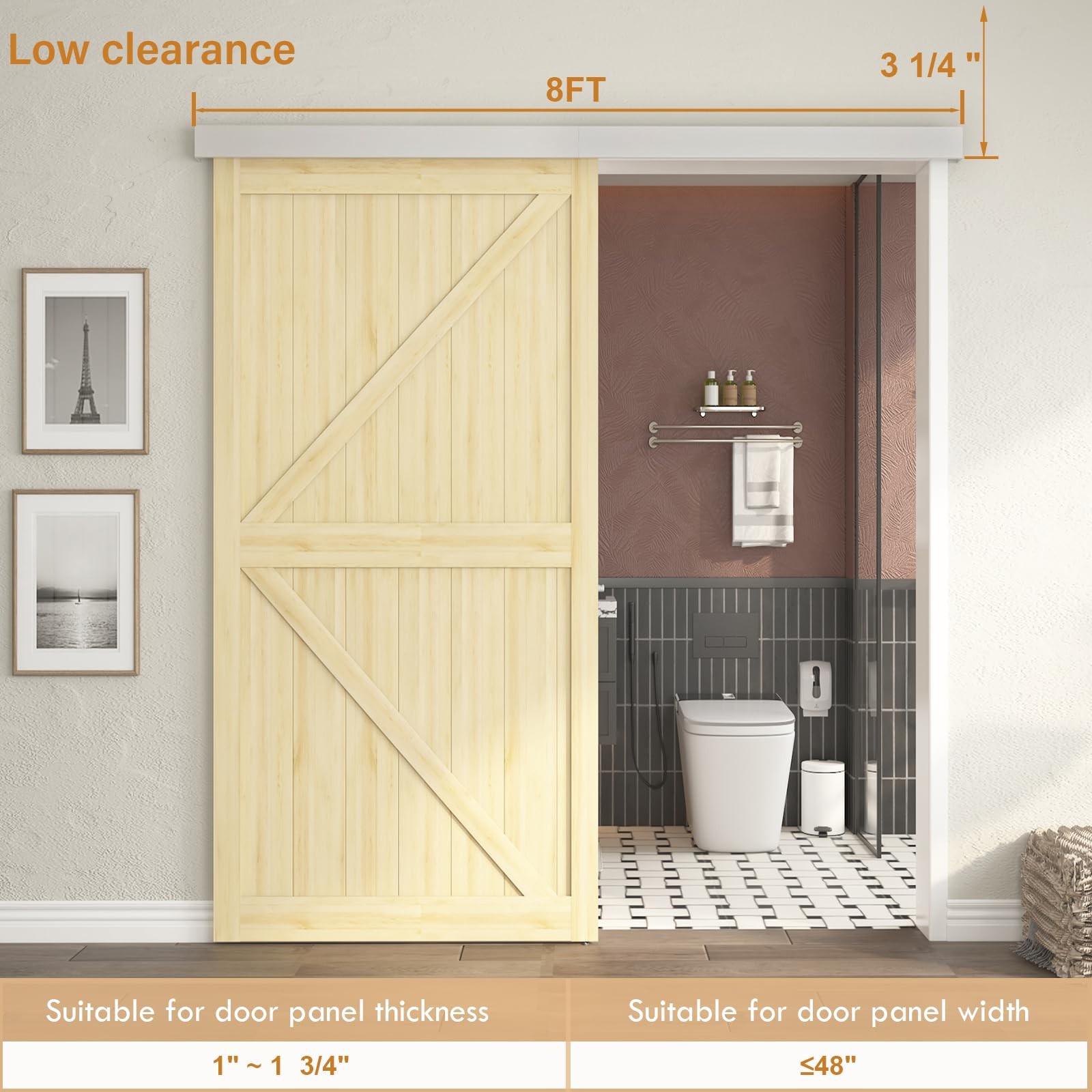 Barnbase 8Ft Sliding Barn Door Hardware Clearance Aluminium Alloy Rail Hardware