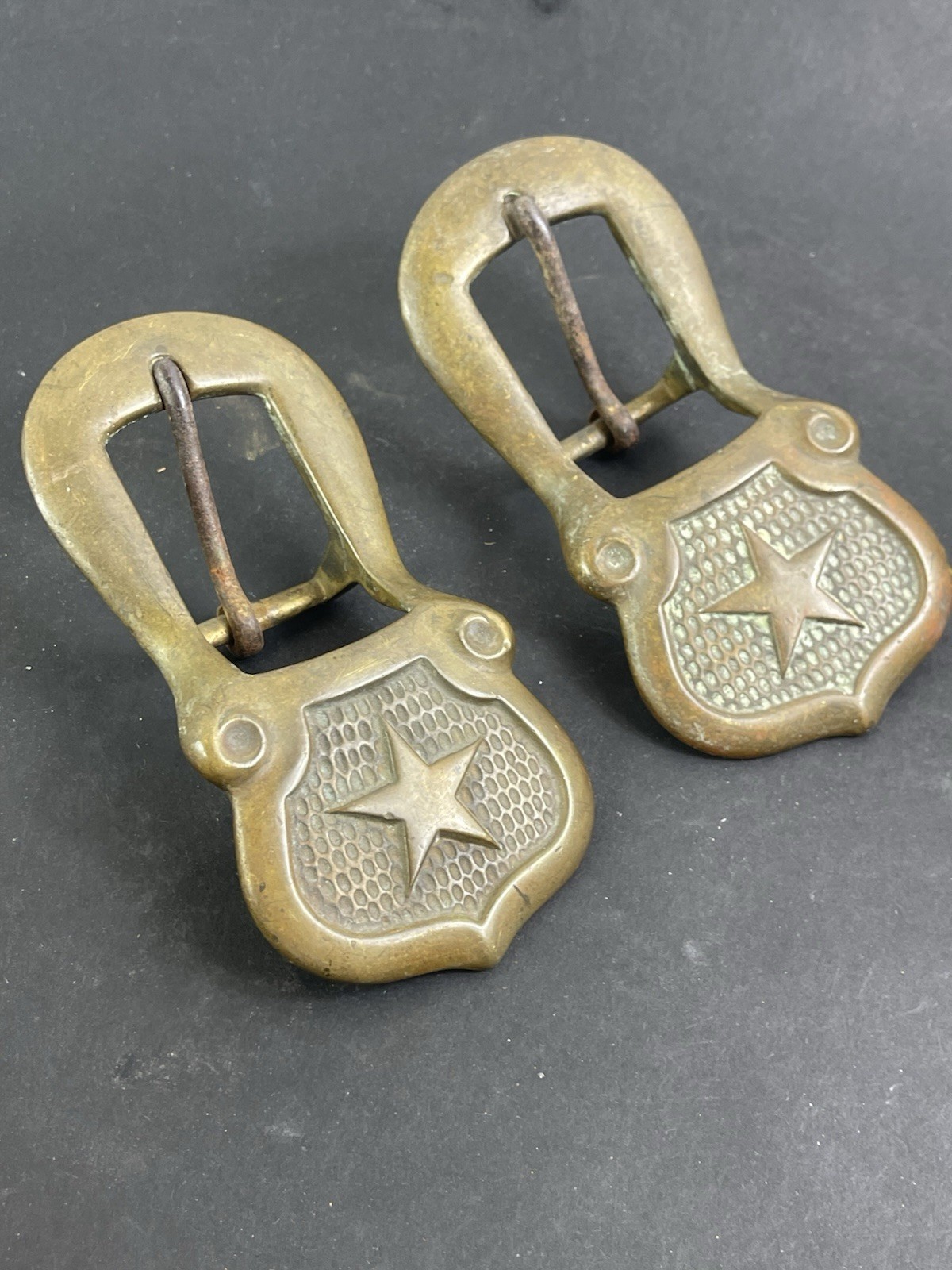 2 Vintage HORSE Star Bridle HARNESS BUCKLES For Tack.  Heavy