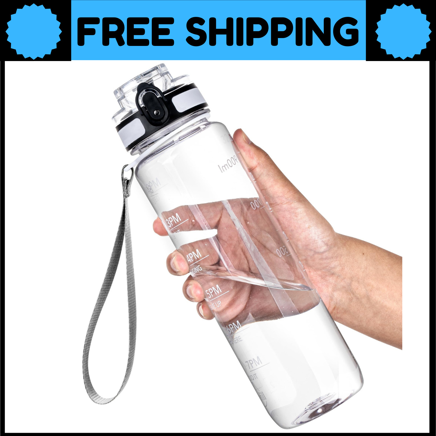 32 Oz Water Bottle, Motivational Water Bottle with 32 Ounces A-Transparent