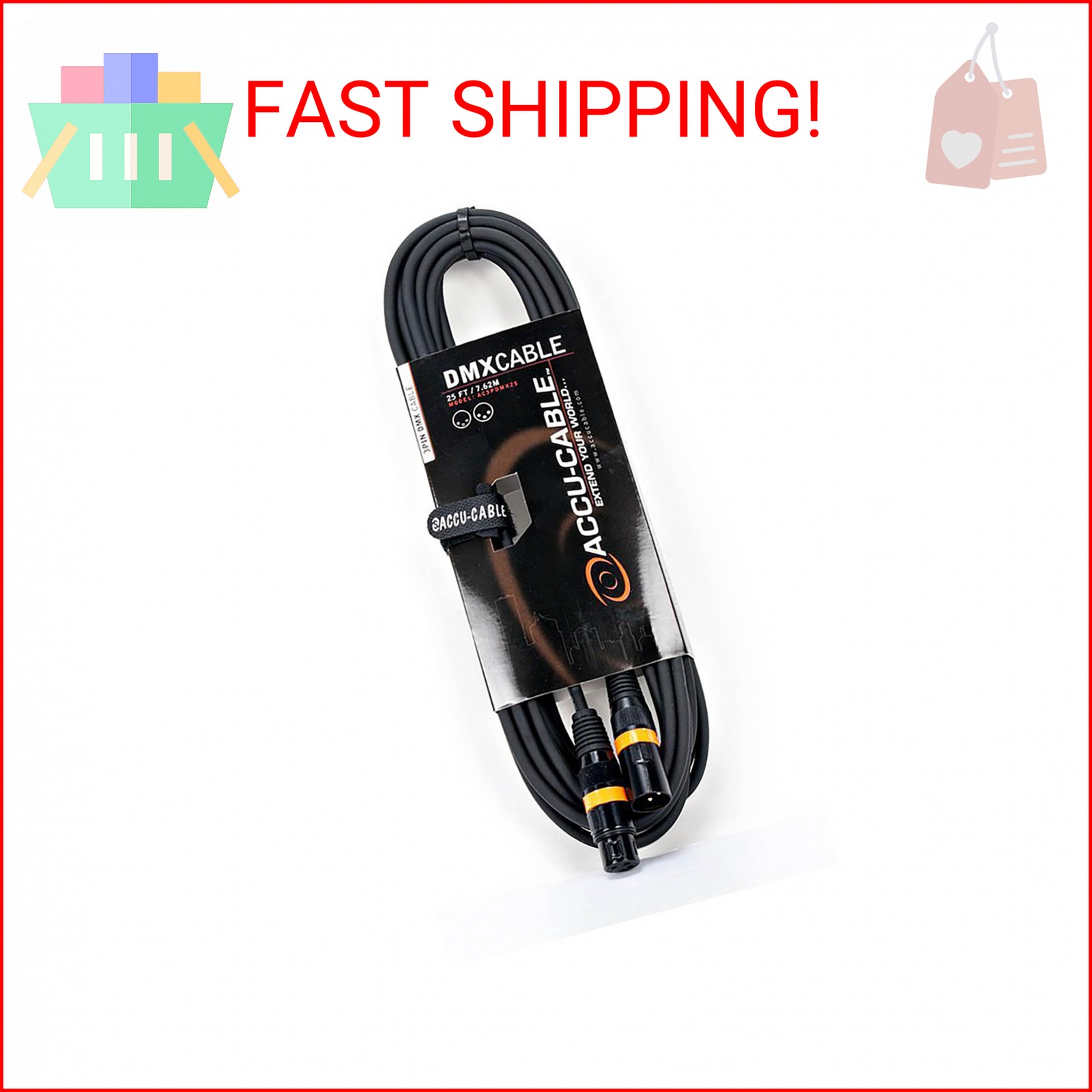 Accu Cable AC3PDMX25 25 Foot 3 pin True DMX Cable Rated at 110 ohms end to end t