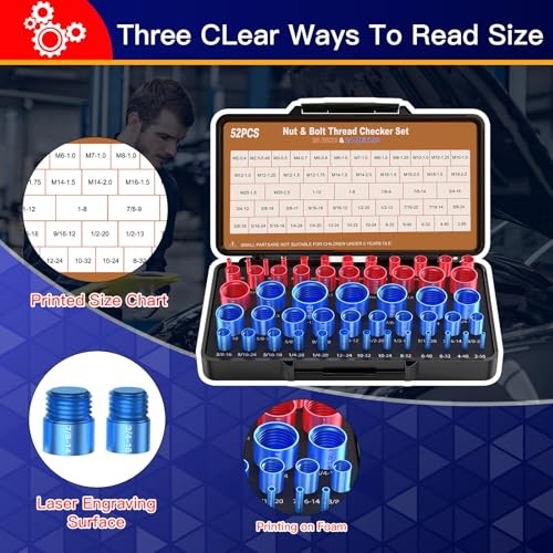Thread Checker, Bolt Size Finder, 52 PCS Nut and Bolt Thread Checker 28 Inch