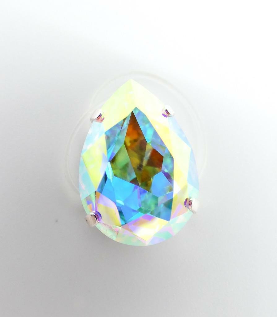GLITZY Iridescent AB Fire Pear Cut Crystal Double Invisible Bands LARGE Toe Ring