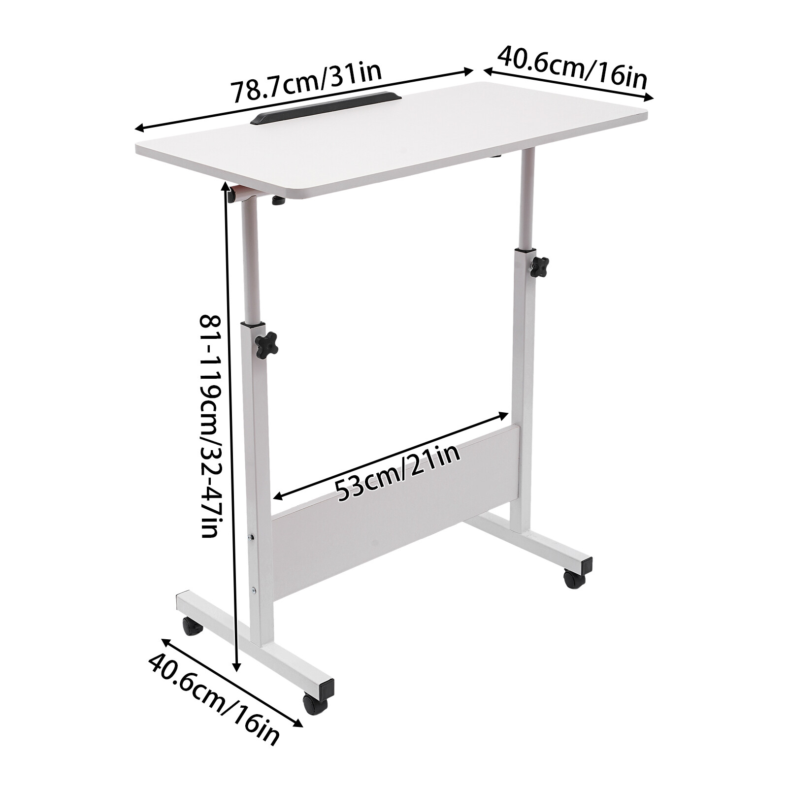 Adjustable Height Mobile Standing Desk White 31 × 16 in Tilting Top Wheels