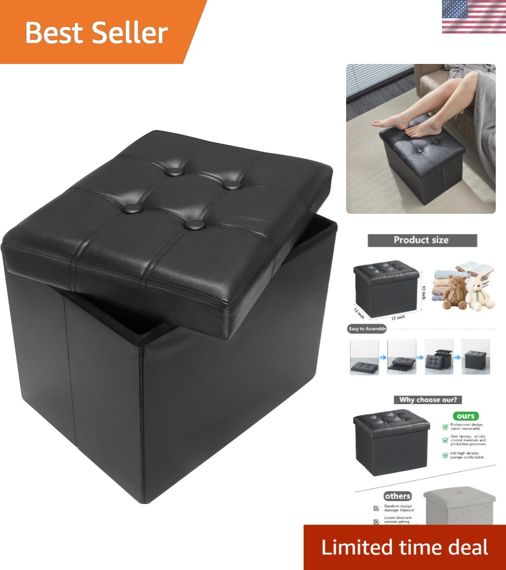 Folding Leather Footstool with Hidden 38L Storage - Perfect for Small Spaces