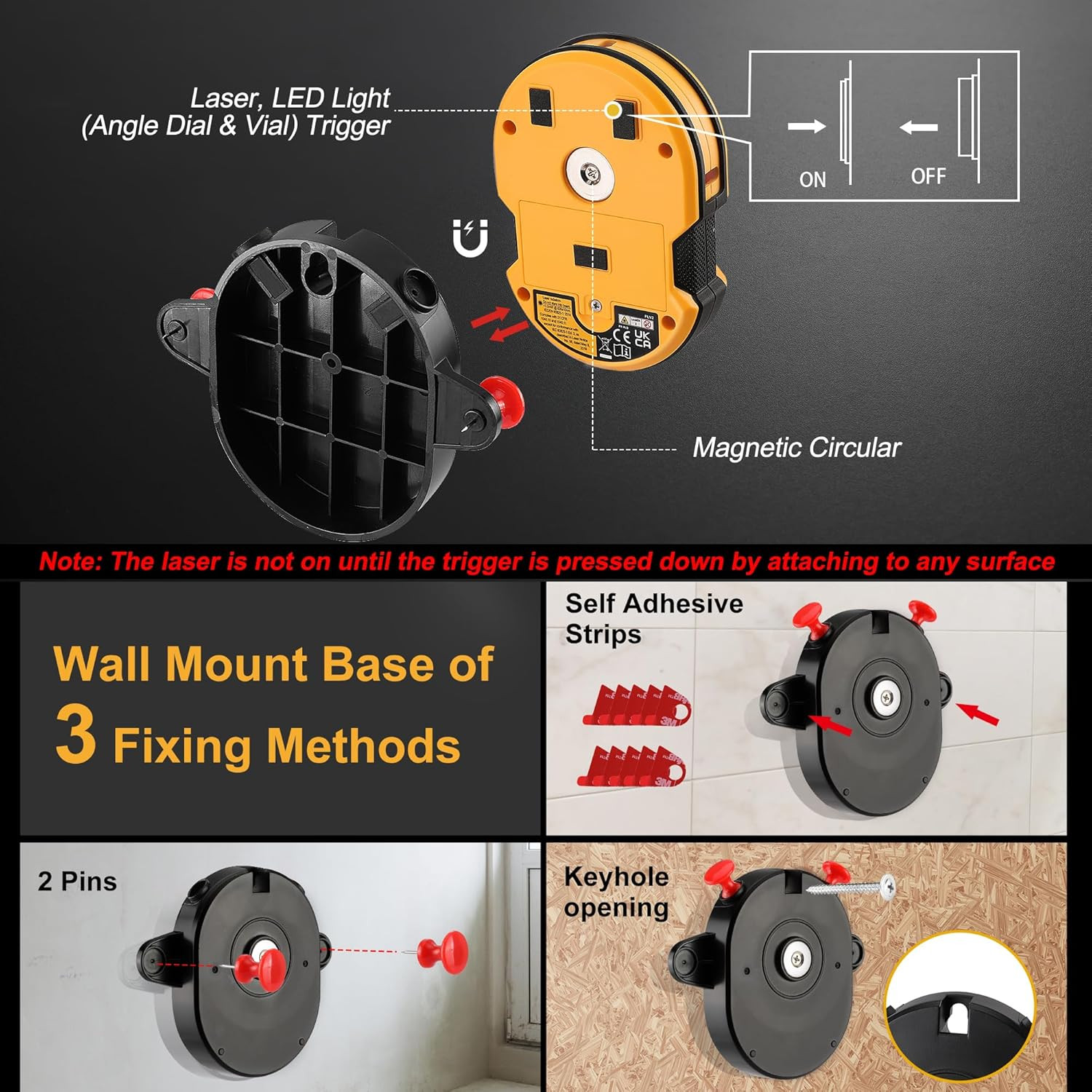 30Ft Multi-Surface Laser Level with LED Light, Mount Base & Accessories