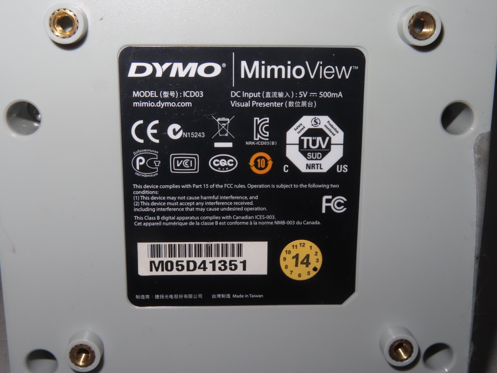 Dymo MimioView ICD03 Document Camera USB Visual Presenter