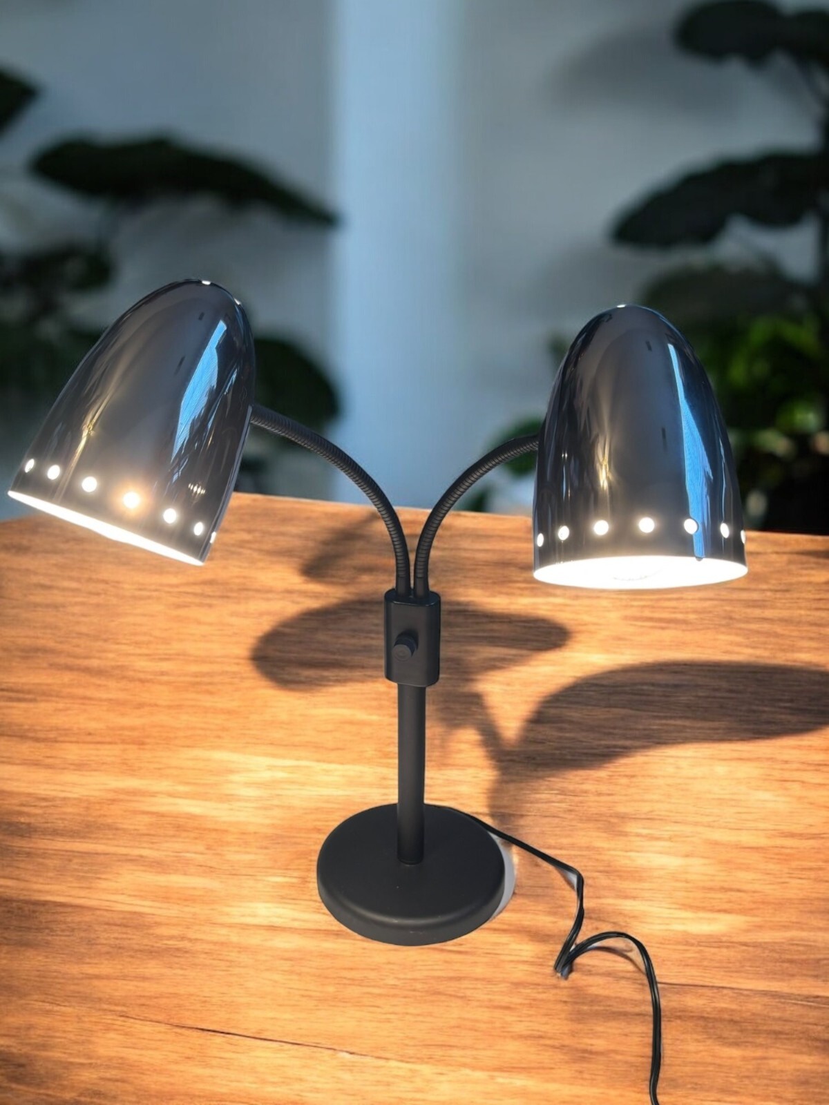 Vintage Art Deco Double Gooseneck Metal Desk Lamp Flexible Reading 27'