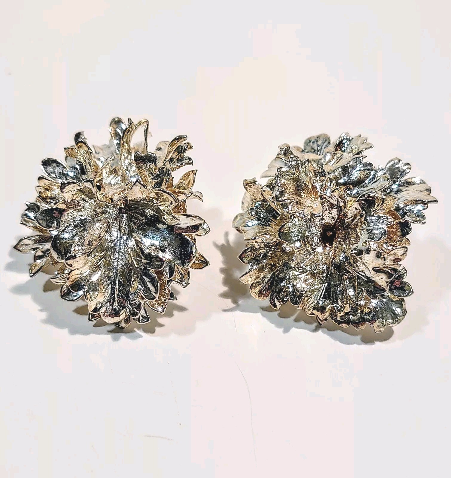 Vintage Silver Foil Orchid Flower Earrings (Pierced)