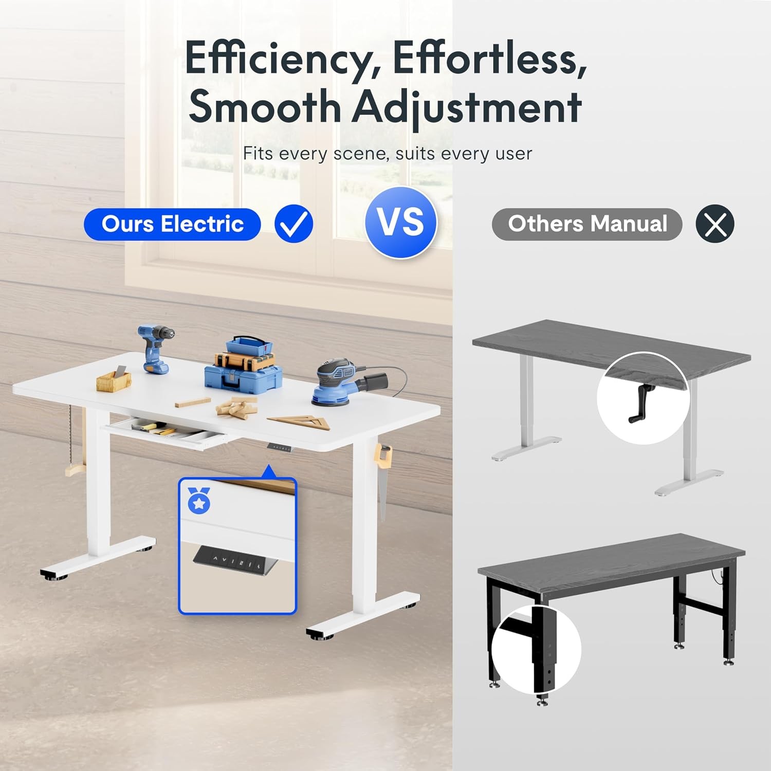 Electric Adjustable Workbench 55x28 Inches Ergonomic Worktable Garage Workshop