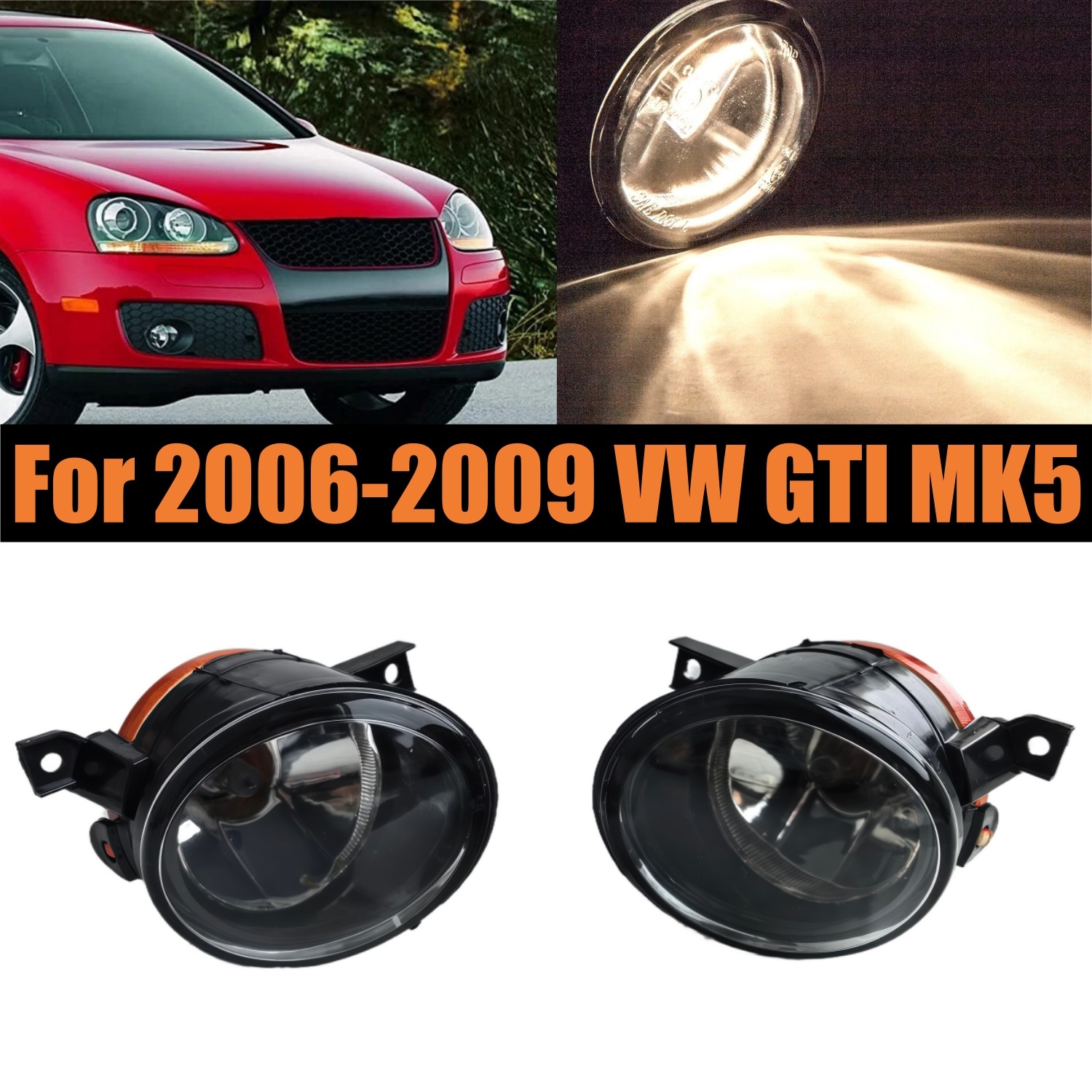 Pair Bumper Fog Light Lamp Replacement for 2006-2009 VW GTI MK5 Clear Lens