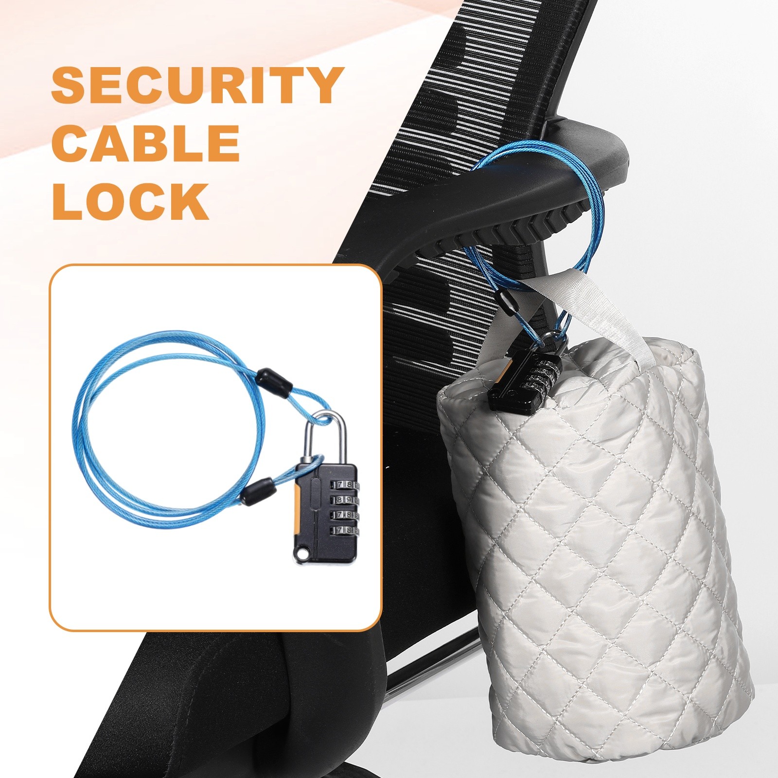 Security Steel Cable Digit Combination Lock 6.6Ft Coated Blue Wire Lock