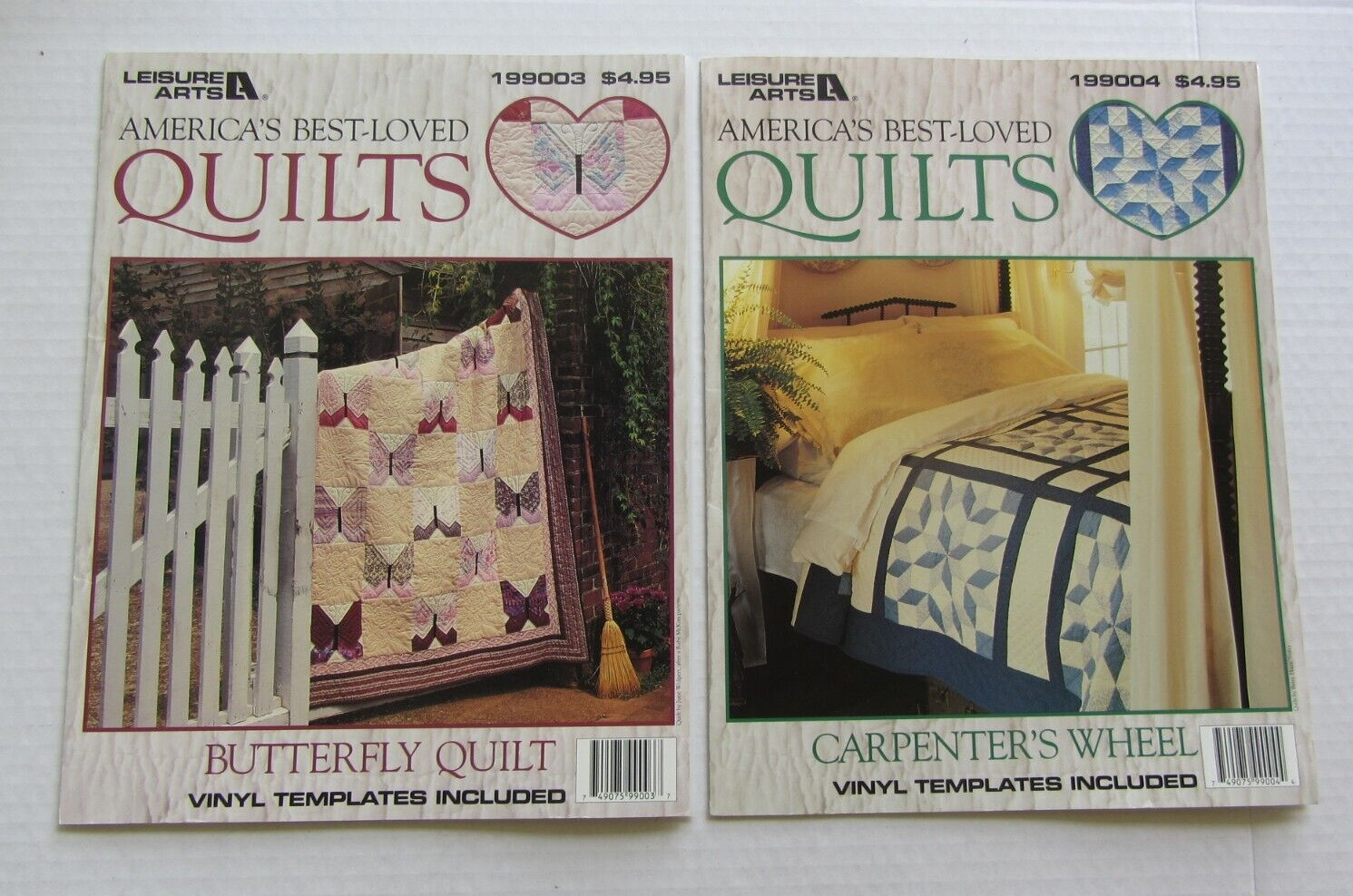 Vtg Leisure Arts Best Loved Quilts Butterfly 1999003 & Carpenter's Wheel 199004